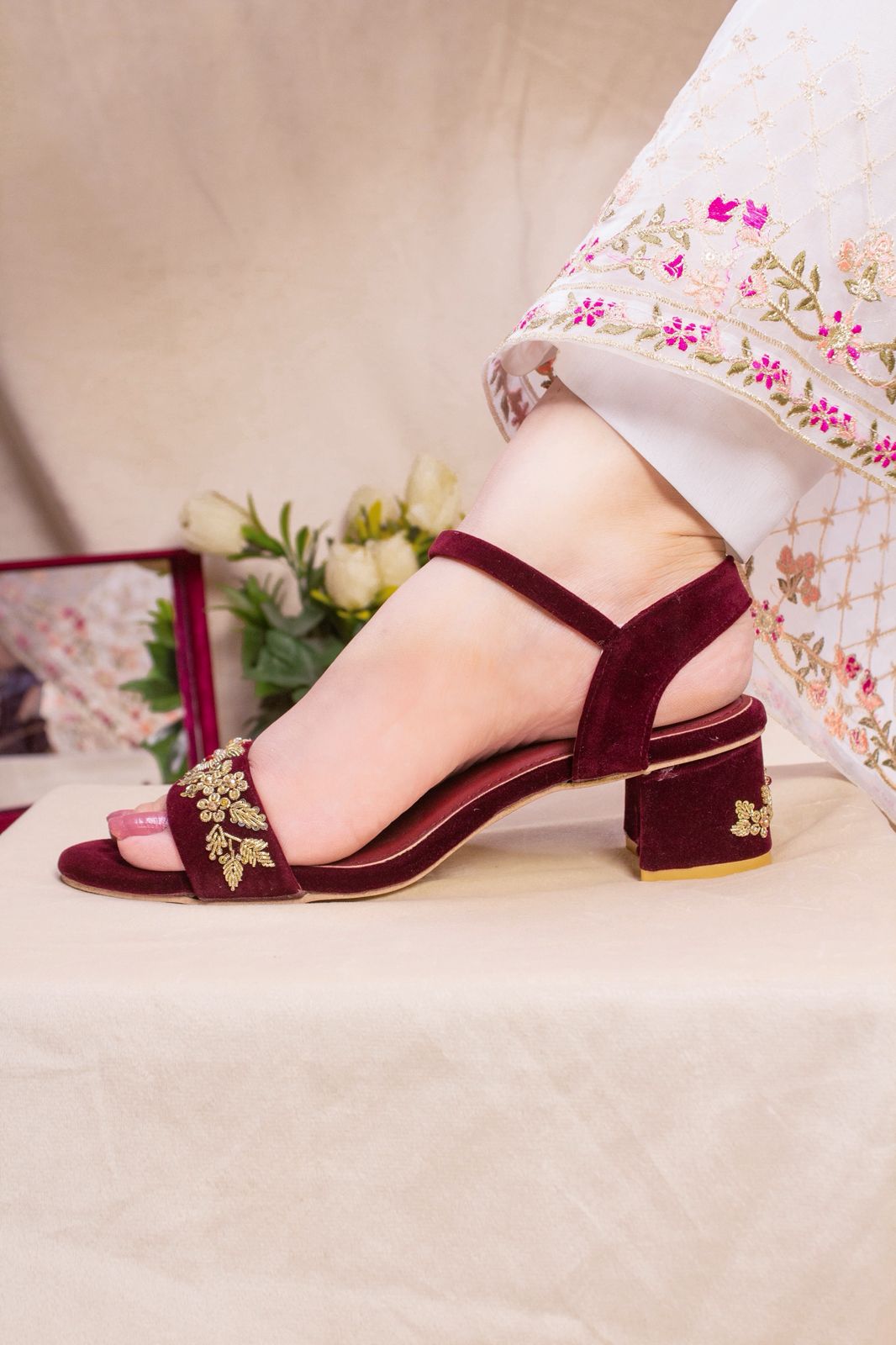 DHALIA HEEL (MAROON) – SHABZ - Main Image